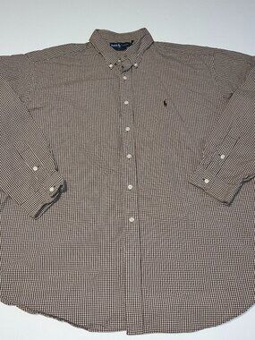 Ralph Lauren Blake men's button up dress shirt brown white XXL